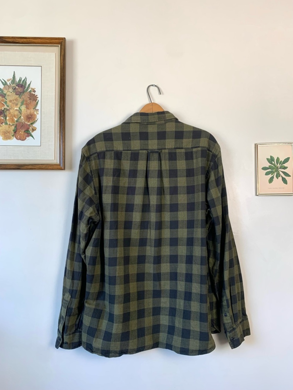 H&M Olive Green Plaid 100% Cotton Button Up Long Sleeve Large - Picture 6 of 6